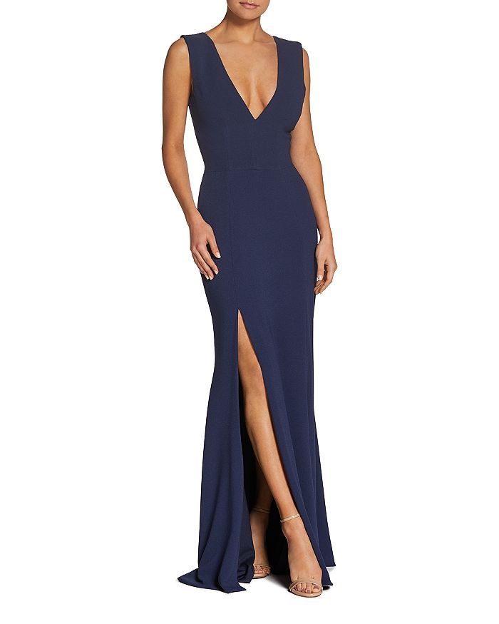 Shop Dress The Population Sandra Plunging Gown In Midnight Blue