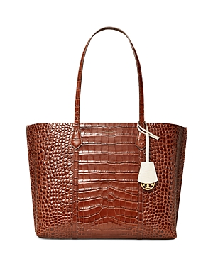 Tory Burch Perry Embossed Leather Triple Compartment Tote In Caffeine