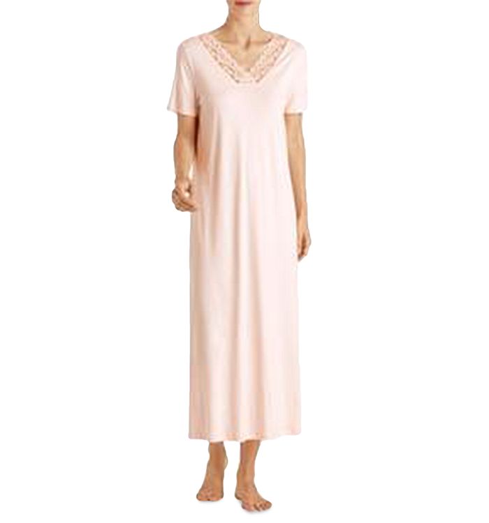 Shop Hanro Moments Short Sleeve Long Gown In Crystal Pink