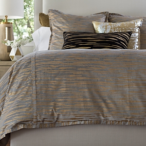 Lili Alessandra Zara Duvet Cover, Queen In Light Gray/gold