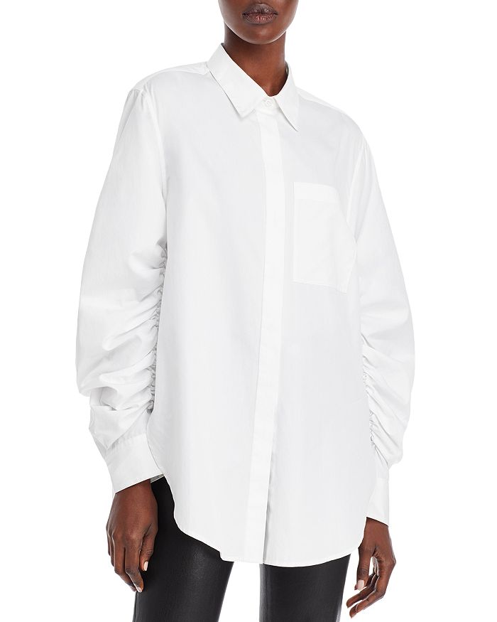 3.1 Phillip Lim Long Sleeve Shirt With Gathered Sleeves In Optic White