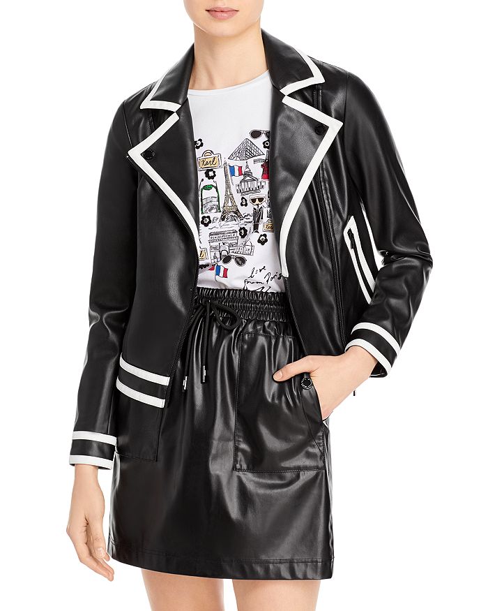 Karl Lagerfeld Faux Leather Contrast Jacket In Black/white