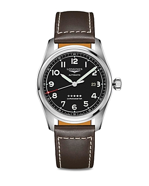 Longines Men's Automatic Spirit Stainless Steel Chronometer Brown Leather Strap Watch 42mm In Black/dark Brown