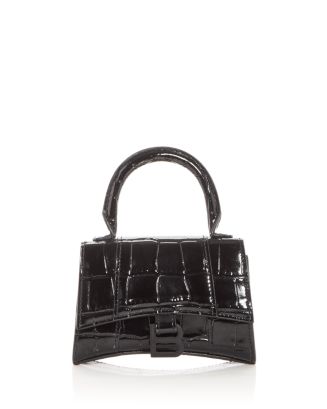 BALENCIAGA Mini Hourglass Croc Embossed Leather Bag for Women