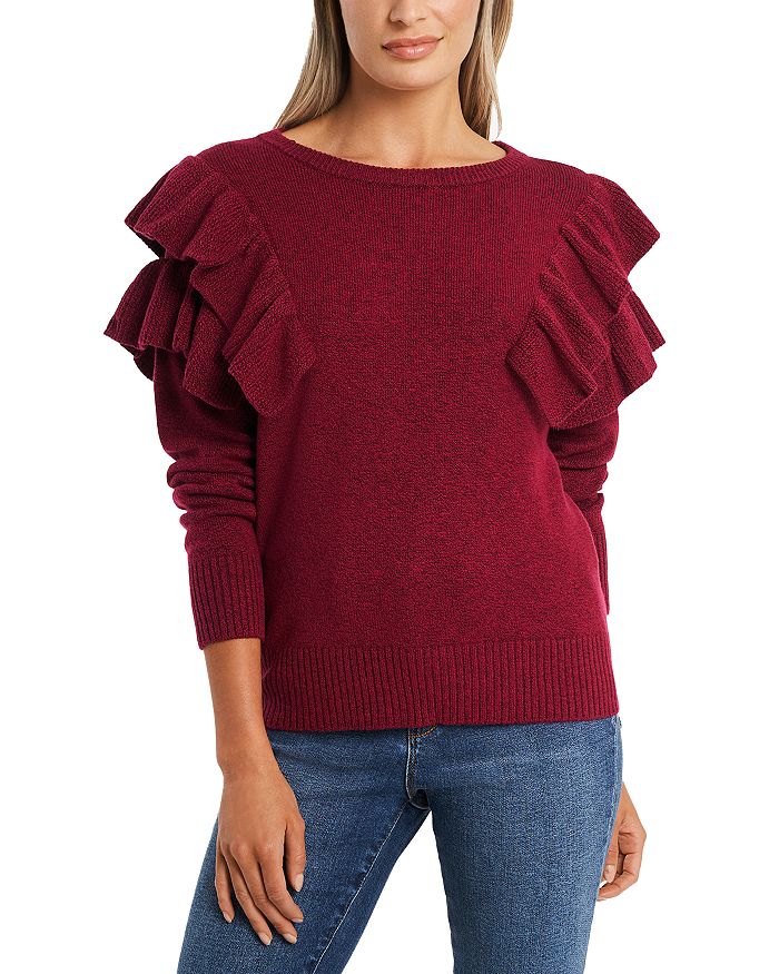 1.state Ruffled Sweater In Rich Cranberry