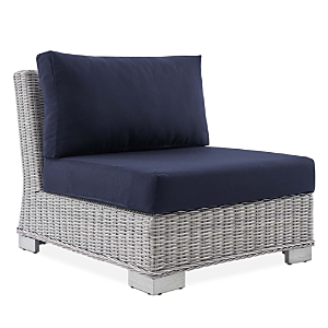 Modway Conway Sunbrella Outdoor Patio Wicker Rattan Armless Chair In Light Gray/navy