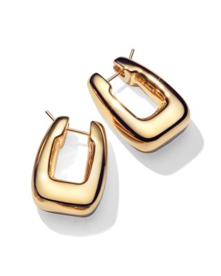 14K Yellow Gold Rectangle Puff Hoop Earrings - Exclusive