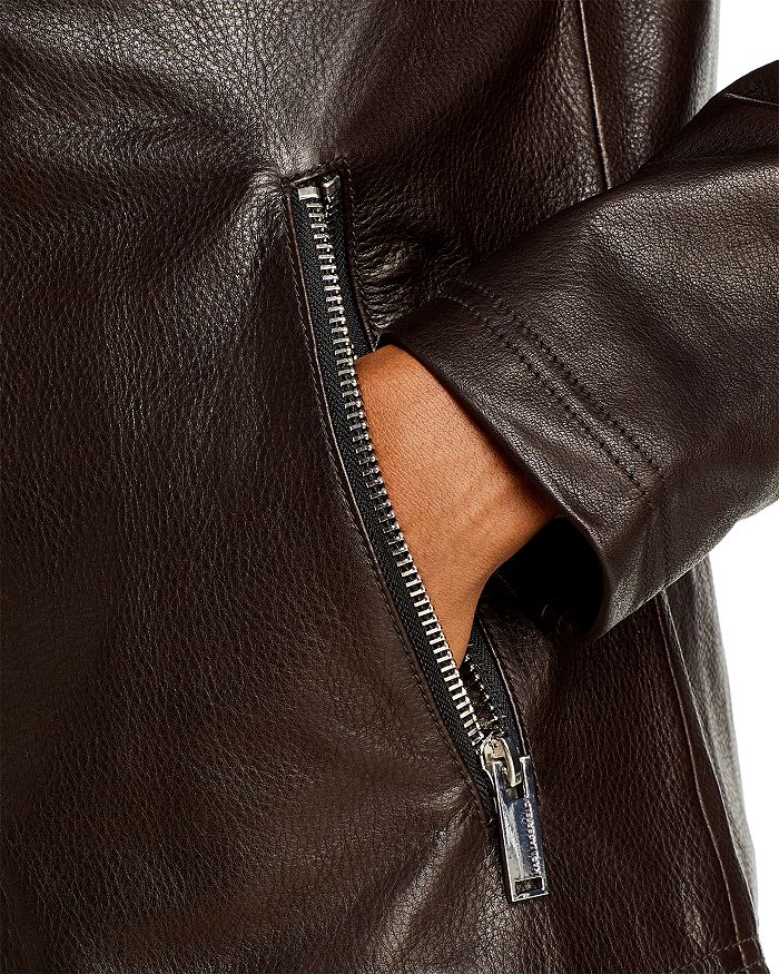 Shop Karl Lagerfeld Leather Moto Jacket In Brown