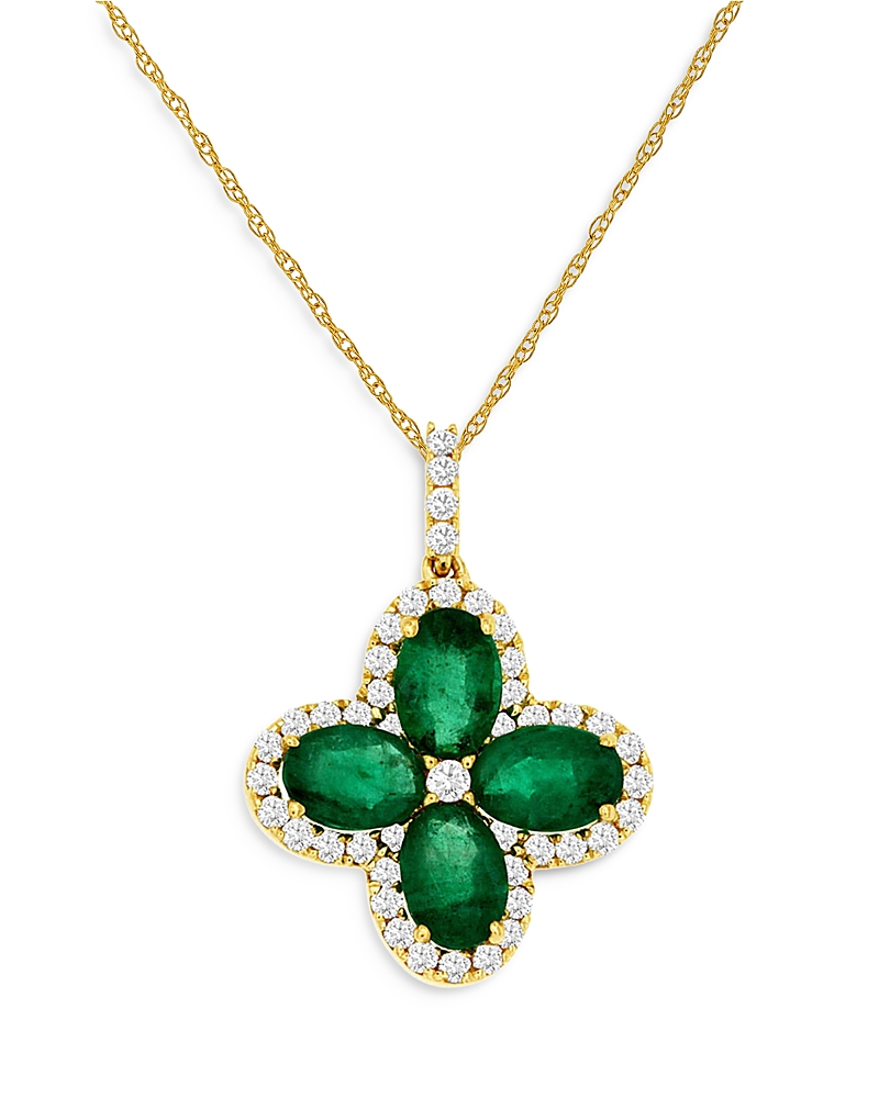 Bloomingdale's Emerald & Diamond Clover Pendant Necklace In 14k Yellow Gold, 18 - Exclusive In Green/gold
