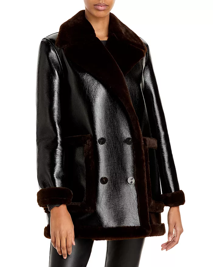 Faux Leather & Faux Fur Peacoat