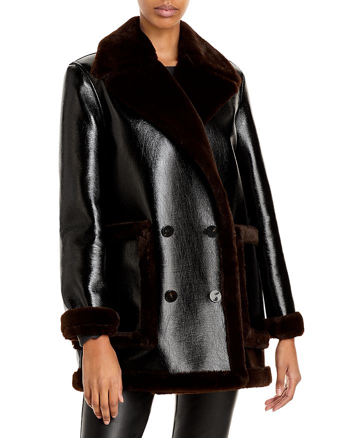 THEORY FAUX LEATHER & FAUX FUR PEACOAT,K0909406