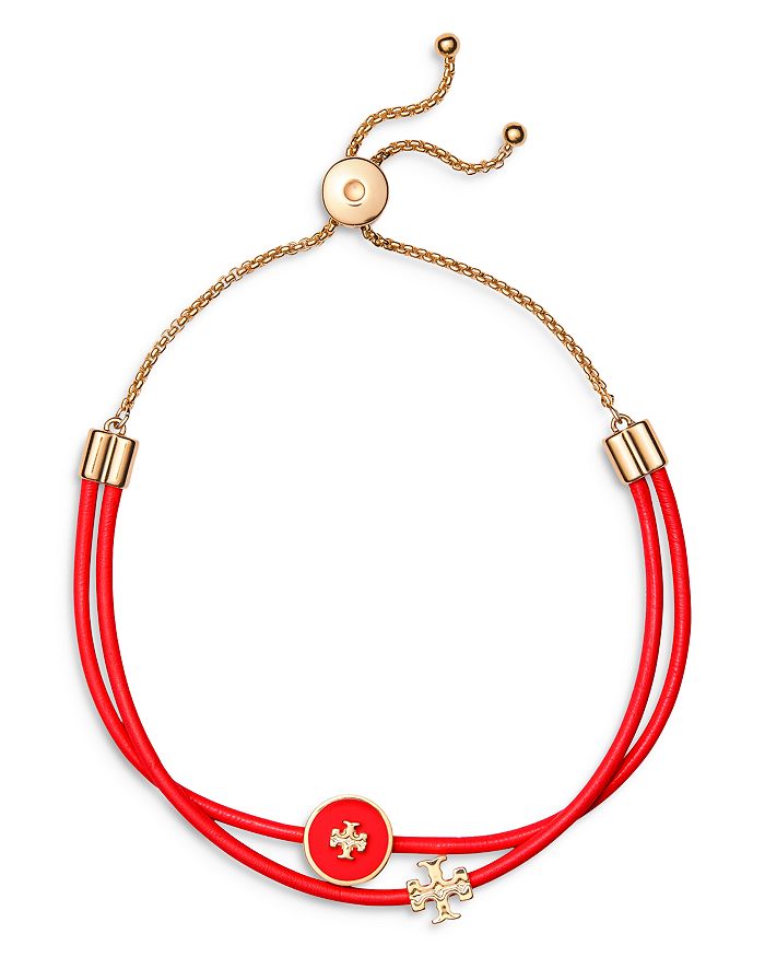 Tory Burch Kira Enamel Logo Slider Bracelet In Tory Gold/brilliant Red