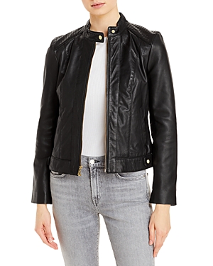 Shop Cole Haan Leather Zip Jacket In Black