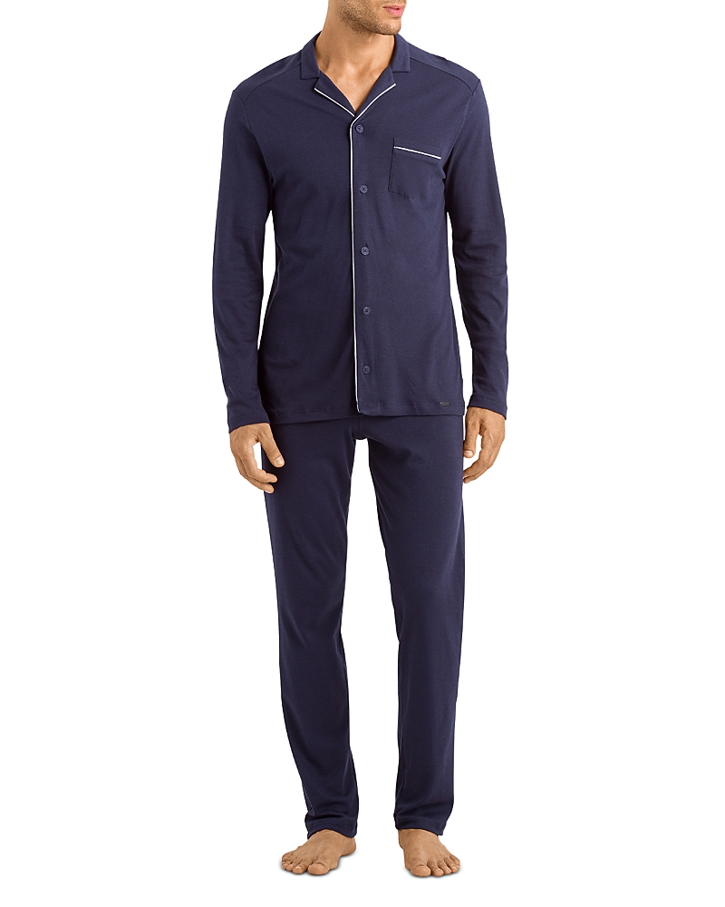 Hanro Night And Day Piped Cotton-jersey Pyjamas In Black Iris