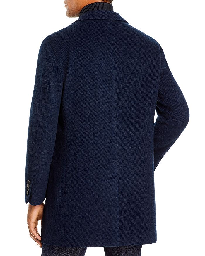 Cardinal Of Canada Wool-cashmere Regular Fit Topcoat With Bib In Navy Twill