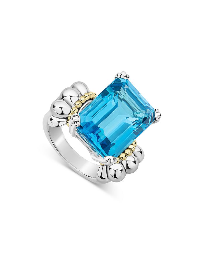Shop Lagos Sterling Silver & 18k Yellow Gold Glacier Blue Topaz Ring In Blue/silver