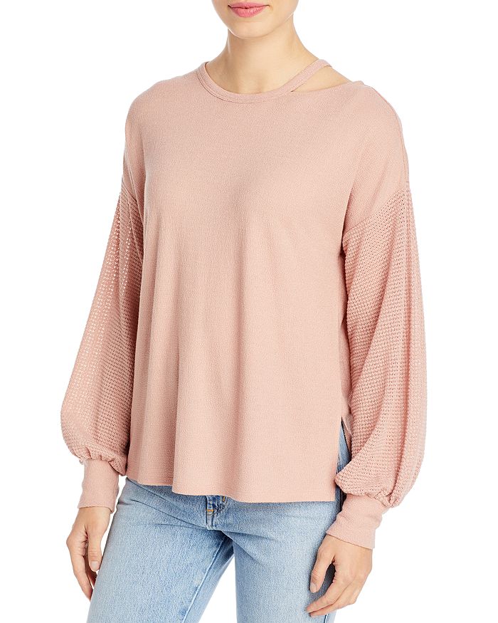 Status by Chenault Mixed Texture Long-Sleeve Boxy Top | Bloomingdale's