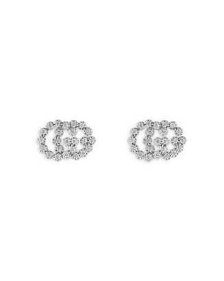 Gucci 18K White Gold Running GG Diamond Stud Earrings | Bloomingdale's