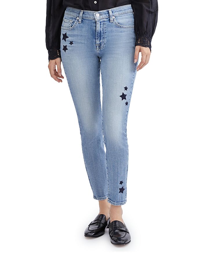 7 FOR ALL MANKIND STAR EMBROIDERED ANKLE SKINNY JEANS IN TRIO,AU8097067S