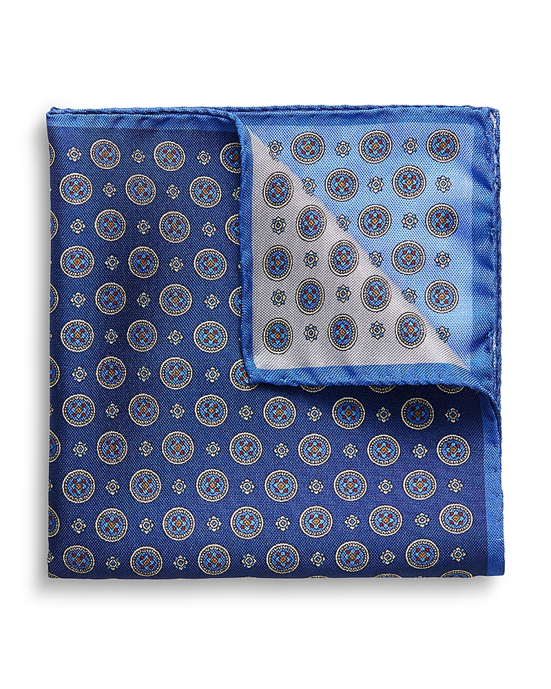 Eton Four Medallion Silk Pocket Square In Blue