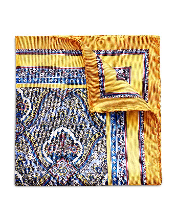 Shop Eton Paisley Silk Pocket Square In Yellow/ora