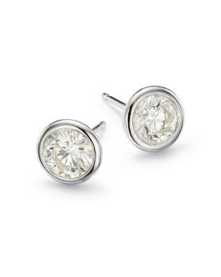 Diamond Bezel Set Stud Earrings in 14K White Gold, 0.20-1.0 tcw 