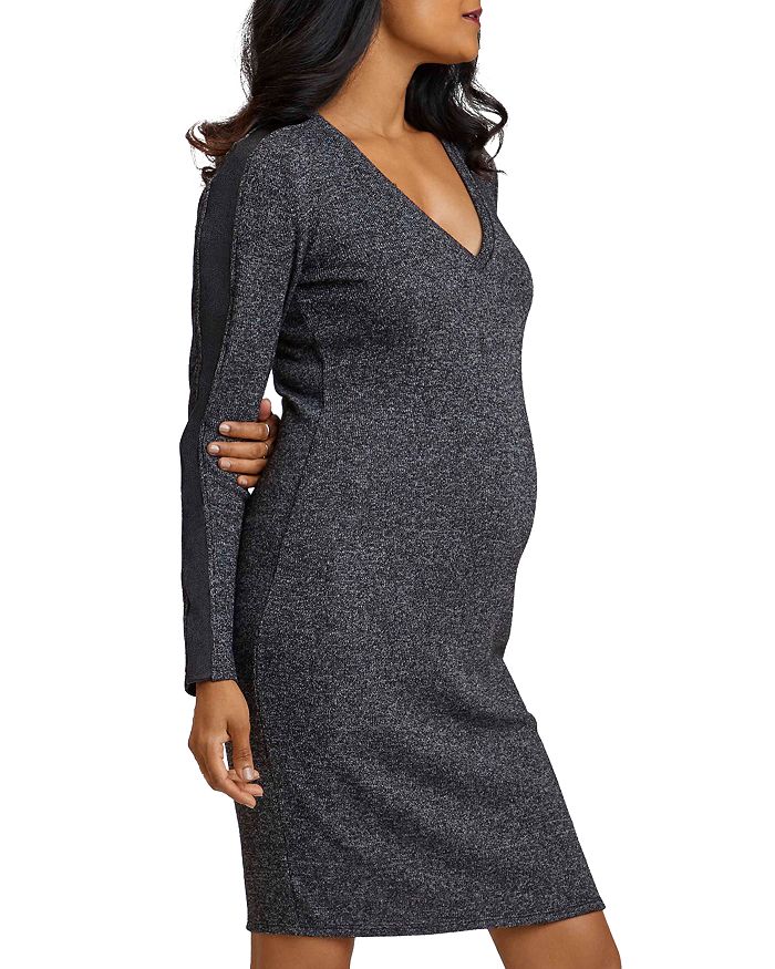STOWAWAY COLLECTION CHARCOAL SWEATER MATERNITY DRESS WITH FAUX-SUEDE DETAIL,1046DKGREY