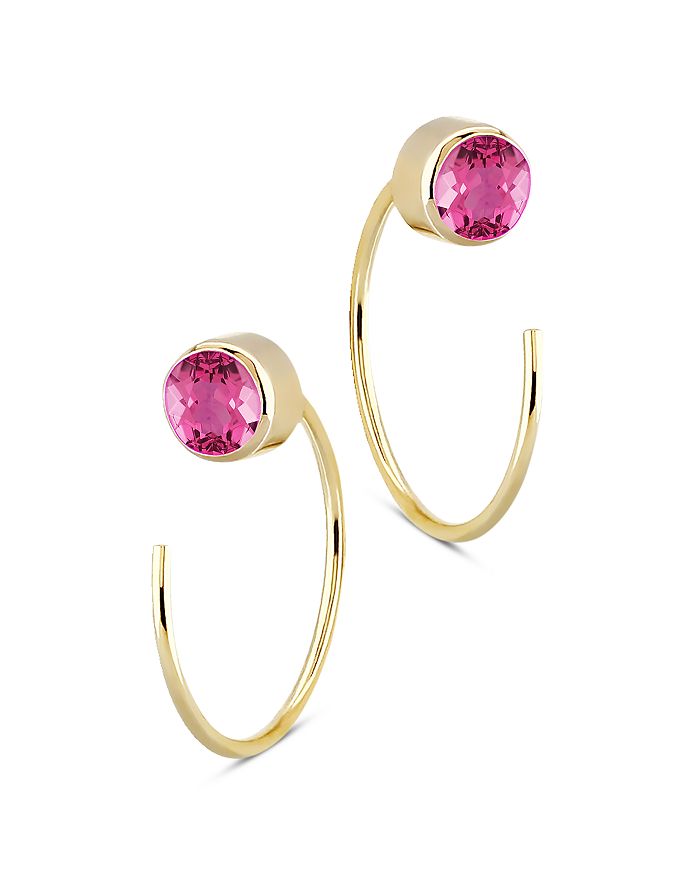 Bloomingdale's Pink Tourmaline Stud And Front Back Hoop Earrings In 14k Yellow Gold - 100% Exclusive In Pink/gold