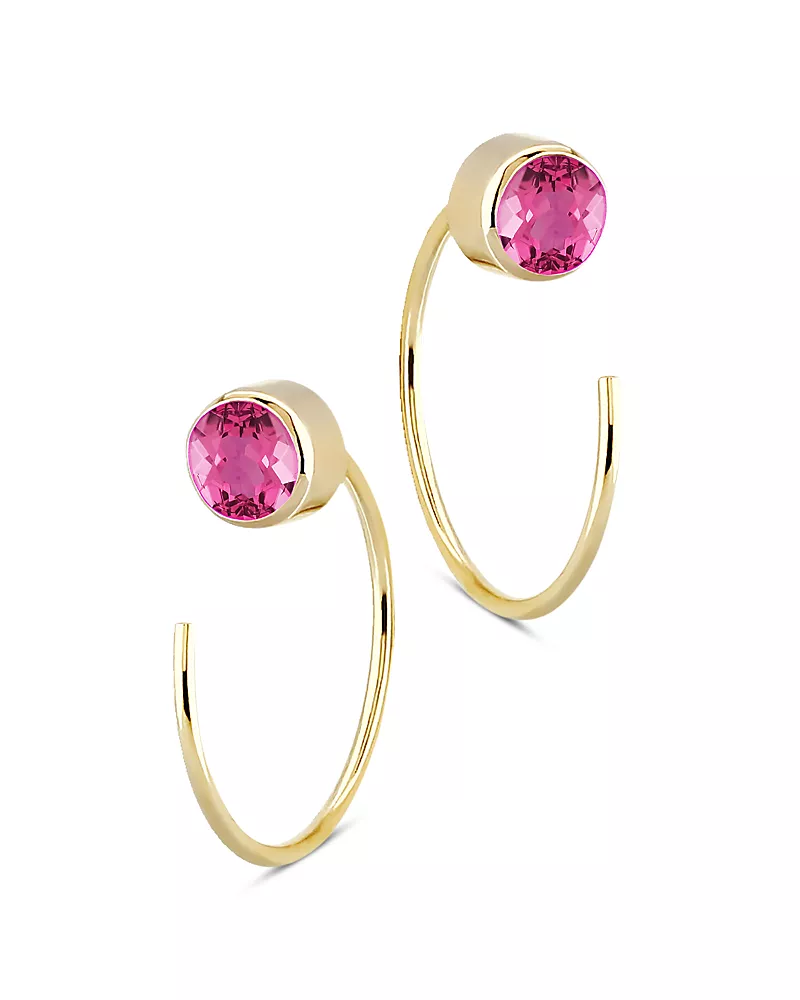 Bloomingdale's Fine Collection Pink Tourmaline Stud and Front Back Hoop Earrings in 14K Yellow Gold