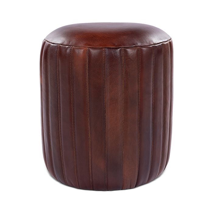 Surya Langdon Leather Pouf In Brown