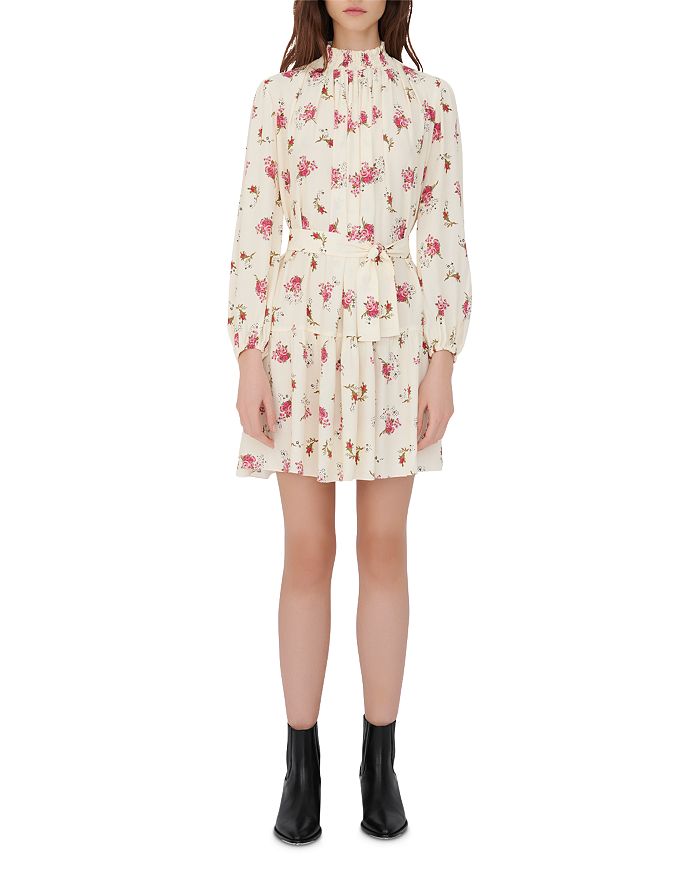 Maje Womens Grunge Flowers White Pin Risoula Floral-print Woven Mini Dress 8 In Multicolor