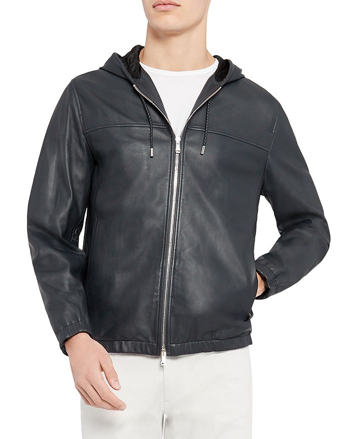 Theory Grayson Semi Shine Hooded Leather Jacket | Bloomingdale's