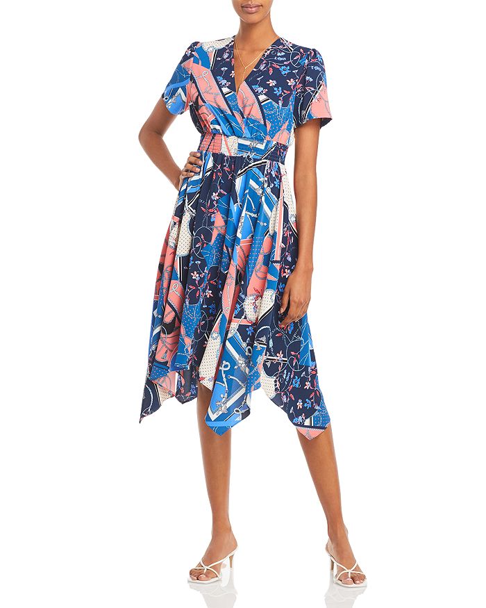 Aqua Scarf Print Fit-and-flare Dress - 100% Exclusive In Navy/coral/white