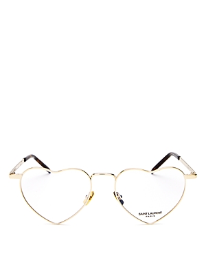 Saint Laurent Women's Heart Shape Clear Glasses, 52mm In Gold/transparent