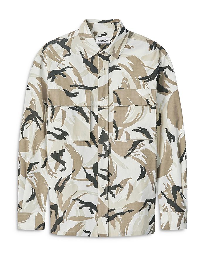 Kenzo Oversize Shirt With Camouflage Print In Off White