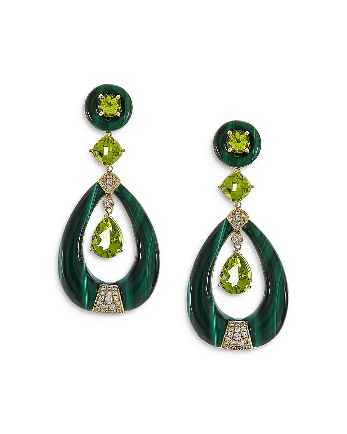 Bloomingdale's Malachite, Peridot & Diamond Drop Earrings In 18k Yellow Gold - 100% Exclusive In Green/gold