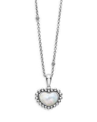 Lagos Sterling Silver Maya Mother of Pearl Inlay Heart Pendant Necklace, 16-18