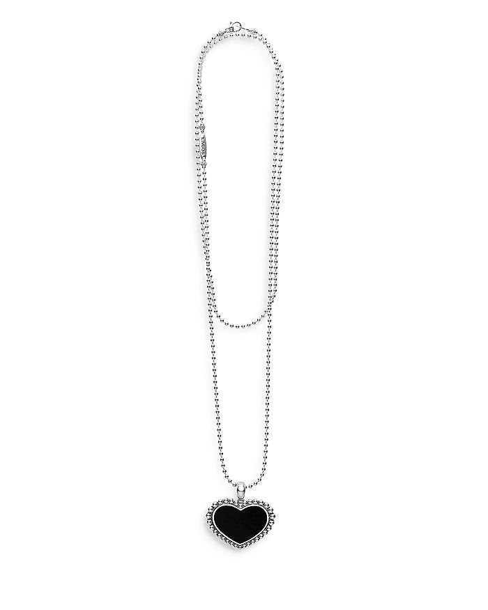 Shop Lagos Sterling Silver Maya Onyx Inlay Heart Pendant Necklace, 34 In Black