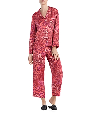 Natori Animal Print Satin Pajama Set In Coral Multi