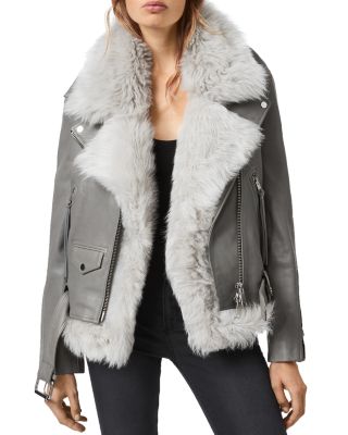 all saints leather jacket with fur