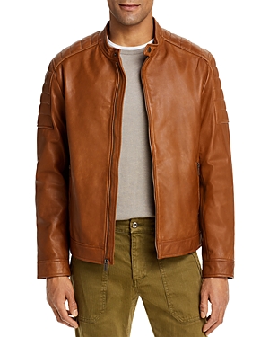 Cole Haan Leather Moto Jacket In Camel