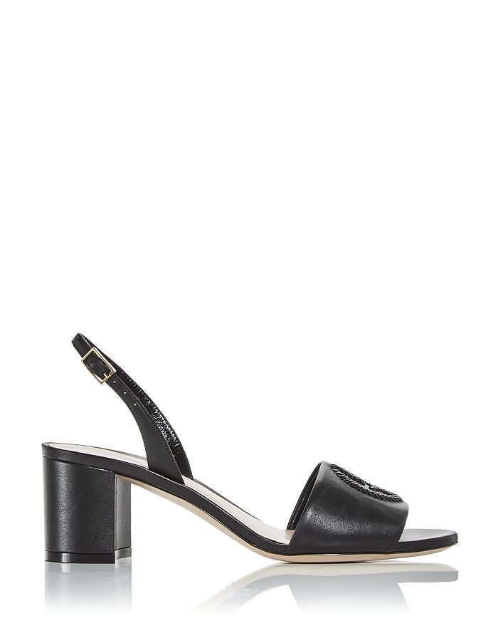 Shop Giorgio Armani Women's Slingback Block Heel Sandals In Solid Black