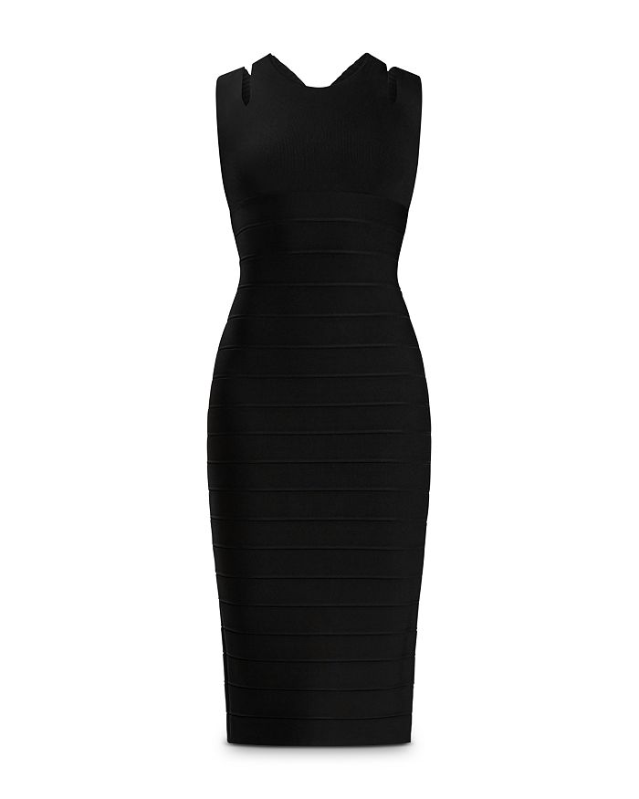 Herve Leger Crisscross Back Bandage Midi Dress In Dune