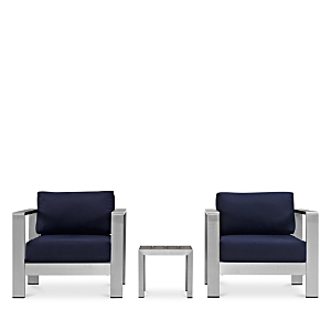 Modway Shore 3 Piece Outdoor Patio Set In Silver Navy