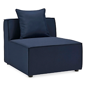 Shop Modway Saybrook Outdoor Patio Upholstered Sectional Sofa Armless Chair In Navy Blue