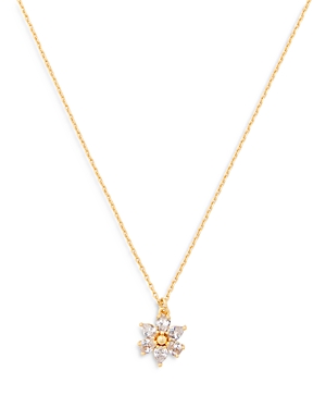 KATE SPADE KATE SPADE NEW YORK FIRST BLOOM CUBIC ZIRCONIA FLOWER MINI PENDANT NECKLACE IN GOLD TONE, 16-19,WBR00322