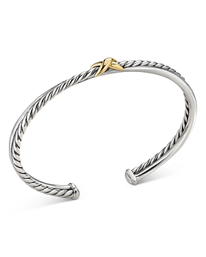 David Yurman 18kt Yellow Gold And Sterling Silver Petite X Center Station Bracelet In Silver