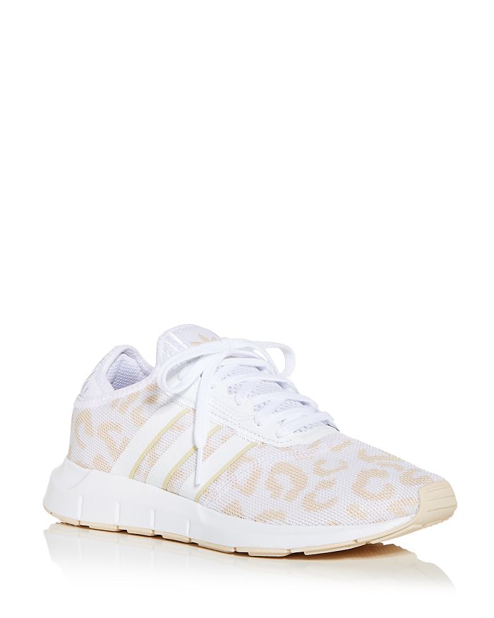 Adidas Originals Women's Swift Run X Knit Low Top Running Sneakers In Pink/white Leopard