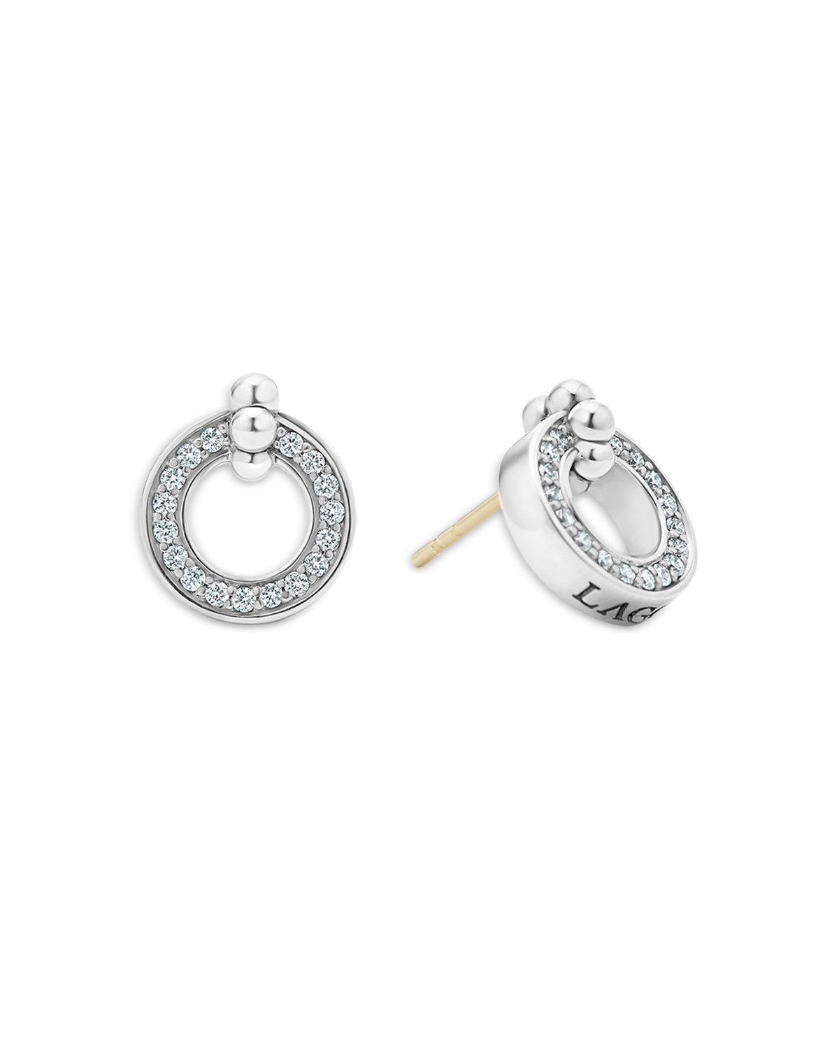 Sterling Silver Caviar Spark Diamond Circle Stud Earrings