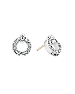 Lagos Sterling Silver Caviar Spark Diamond Circle Stud Earrings
